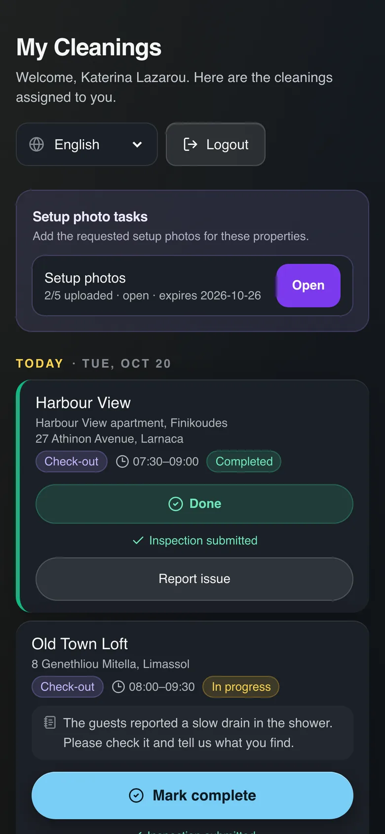 A cleaner's day on a phone